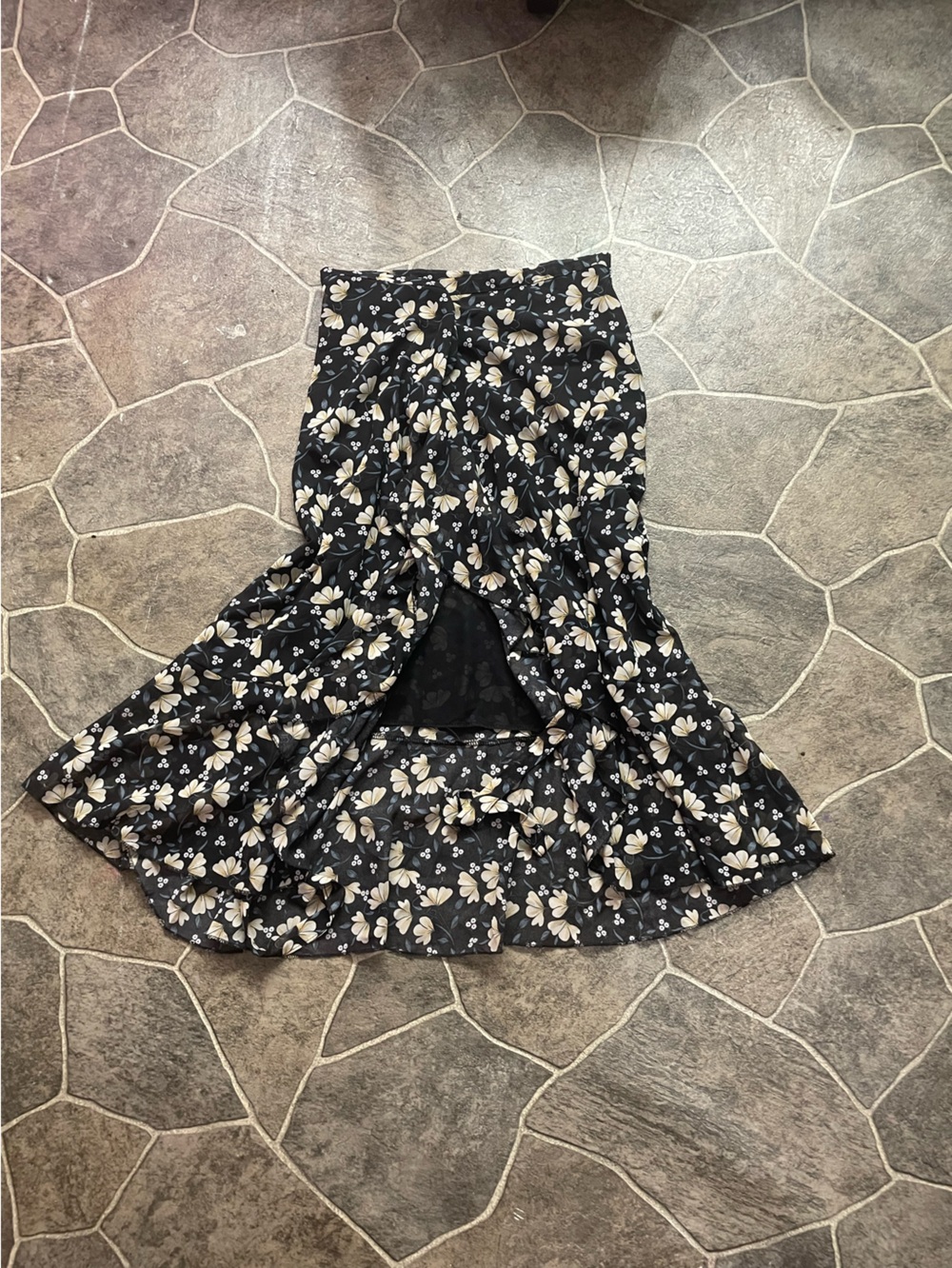 Black Floral Ruffle Skirt